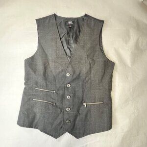 Rock & Republic Mens XL Gray Plaid Vest With Button Front Zipper Pockets & Adjus